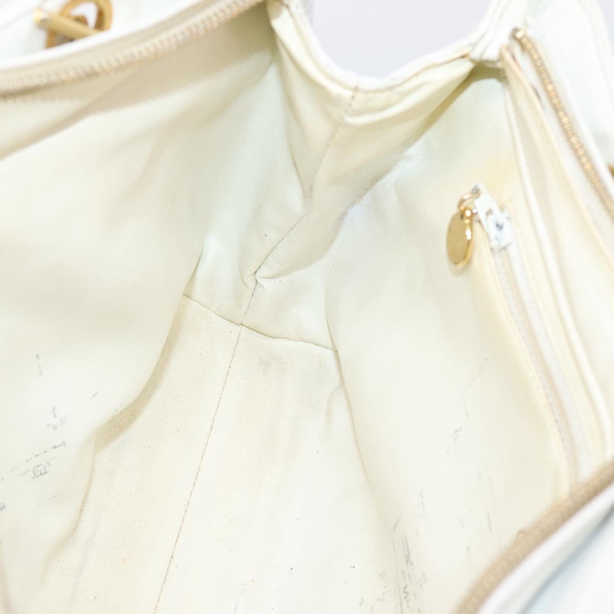 CHANEL Chain Shoulder Bag Lamb Skin White Gold CC Auth BA12714