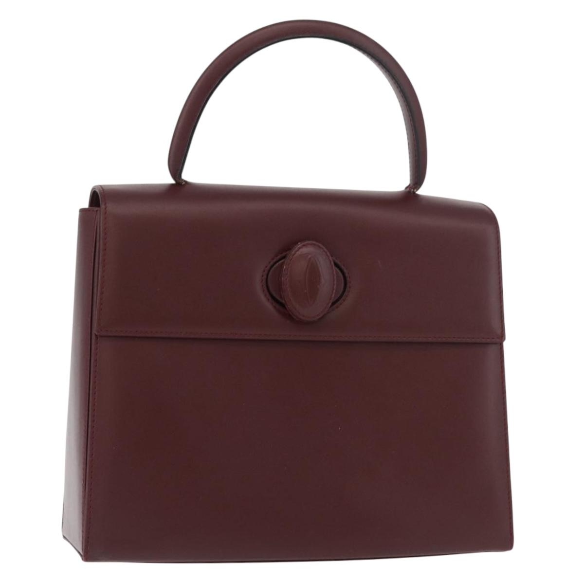 CARTIER Must Line Hand Bag Leather Bordeaux Gold Auth BA12715