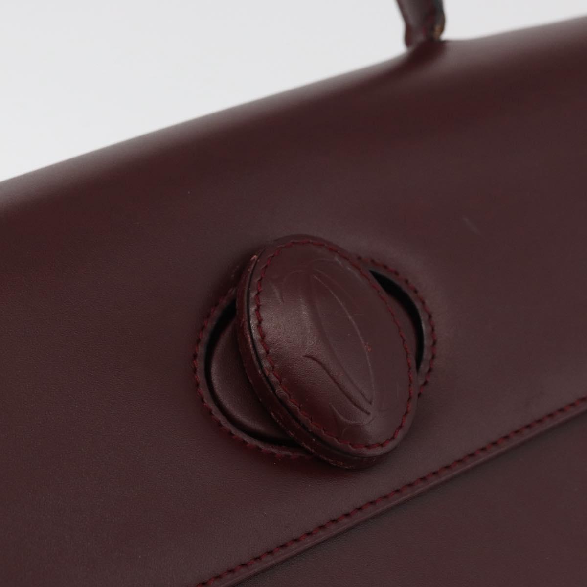 CARTIER Must Line Hand Bag Leather Bordeaux Gold Auth BA12715