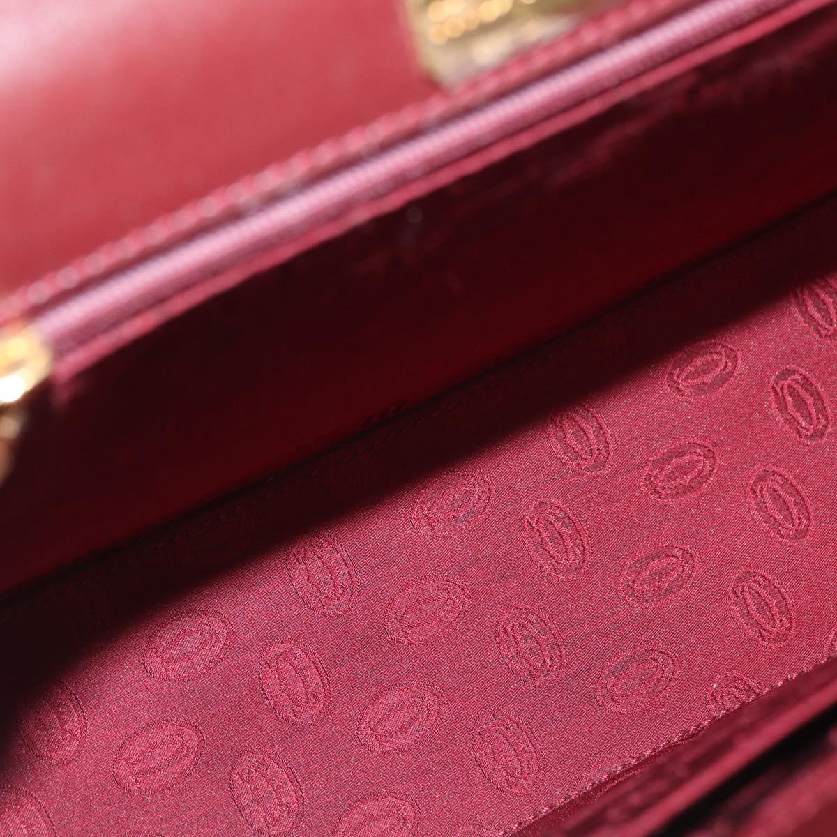 CARTIER Must Line Hand Bag Leather Bordeaux Gold Auth BA12715