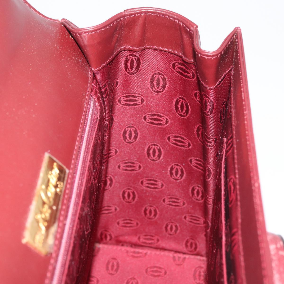 CARTIER Must Line Hand Bag Leather Bordeaux Gold Auth BA12715
