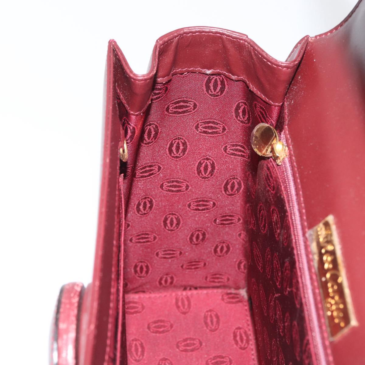 CARTIER Must Line Hand Bag Leather Bordeaux Gold Auth BA12715