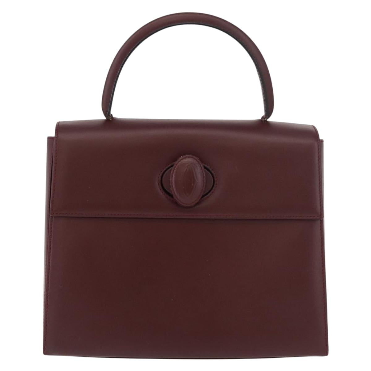 CARTIER Must Line Hand Bag Leather Bordeaux Gold Auth BA12715