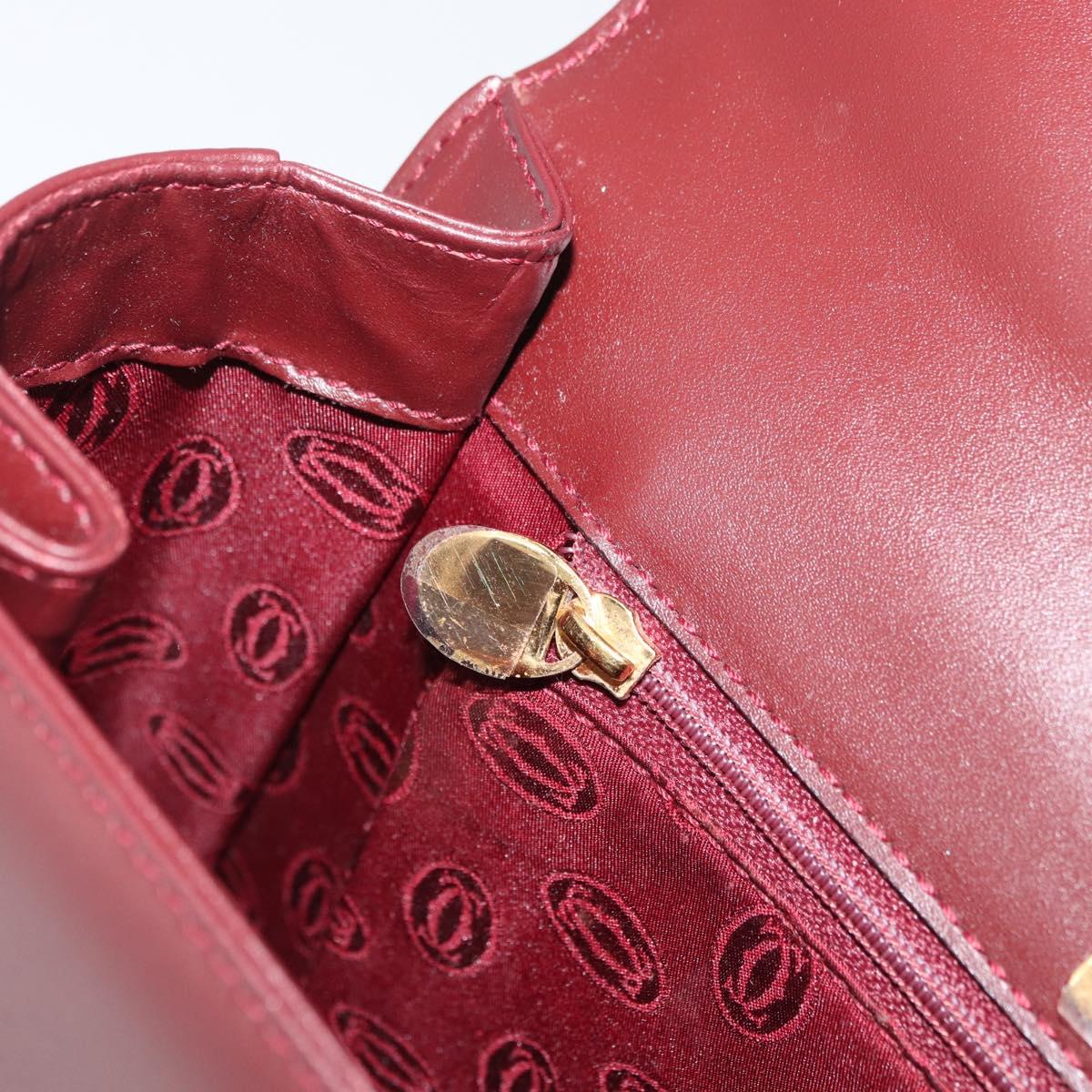 CARTIER Must Line Hand Bag Leather Bordeaux Gold Auth BA12715