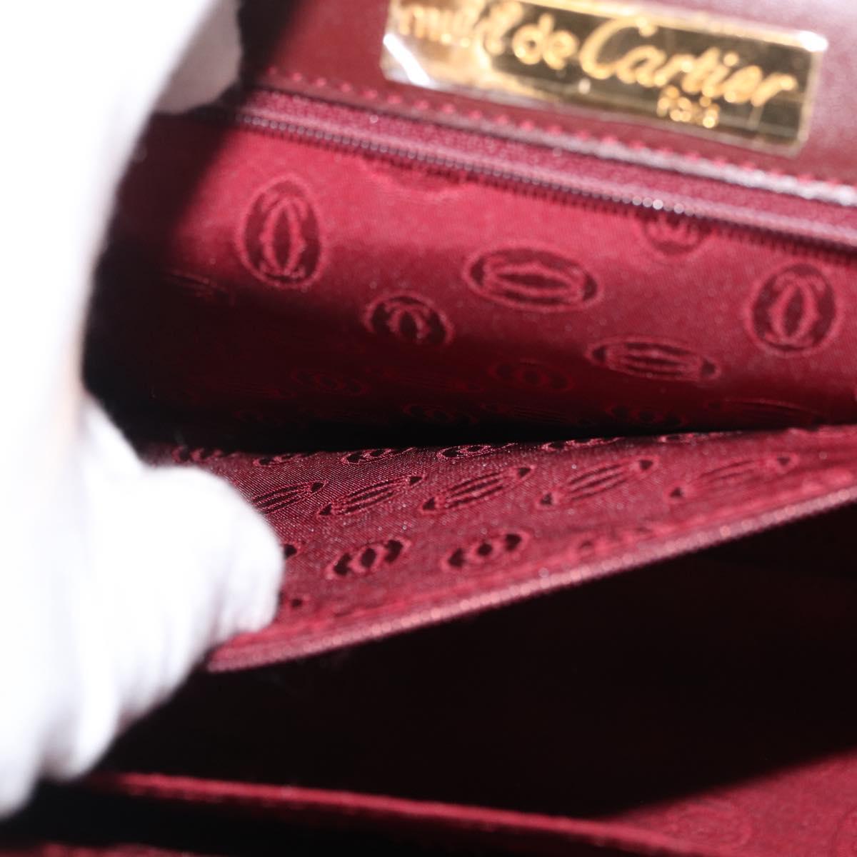 CARTIER Must Line Hand Bag Leather Bordeaux Gold Auth BA12715