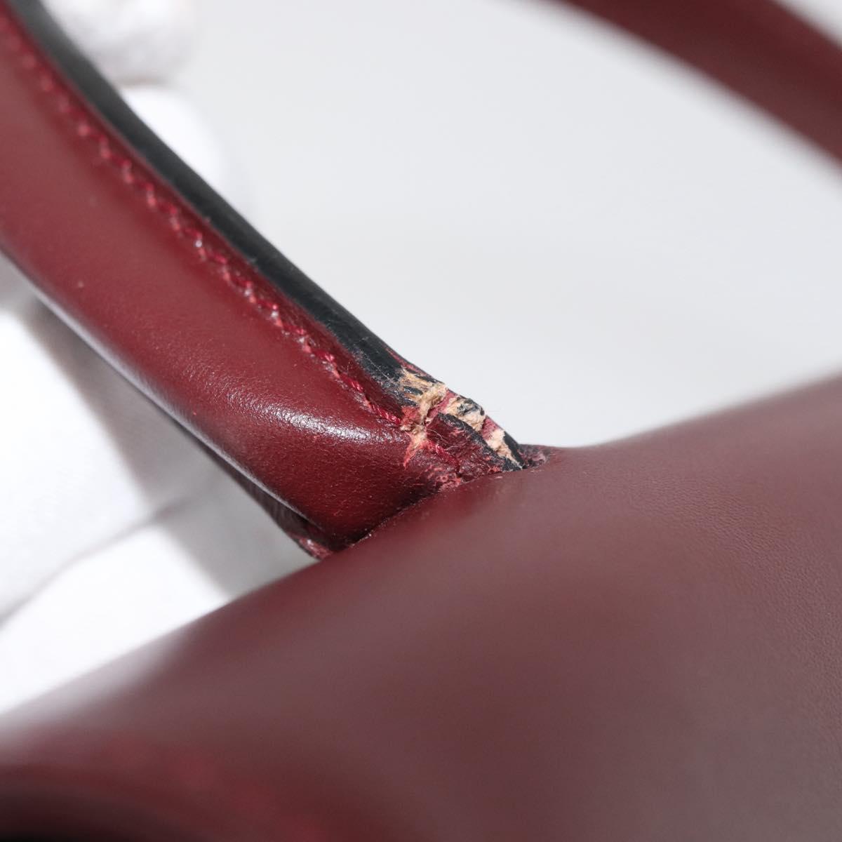CARTIER Must Line Hand Bag Leather Bordeaux Gold Auth BA12715