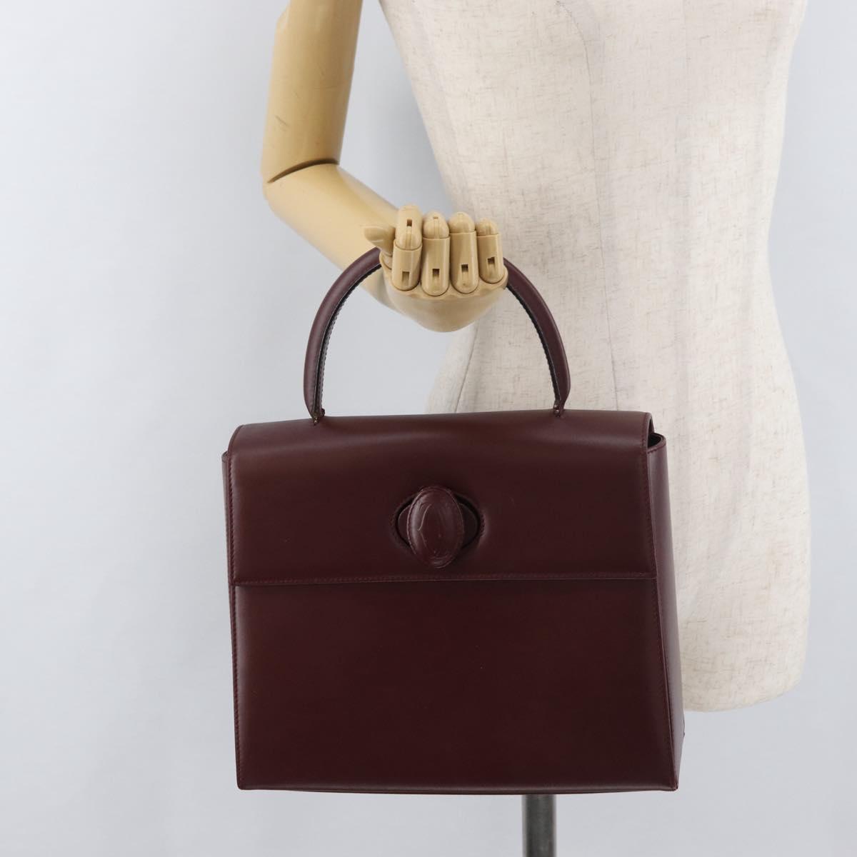 CARTIER Must Line Hand Bag Leather Bordeaux Gold Auth BA12715