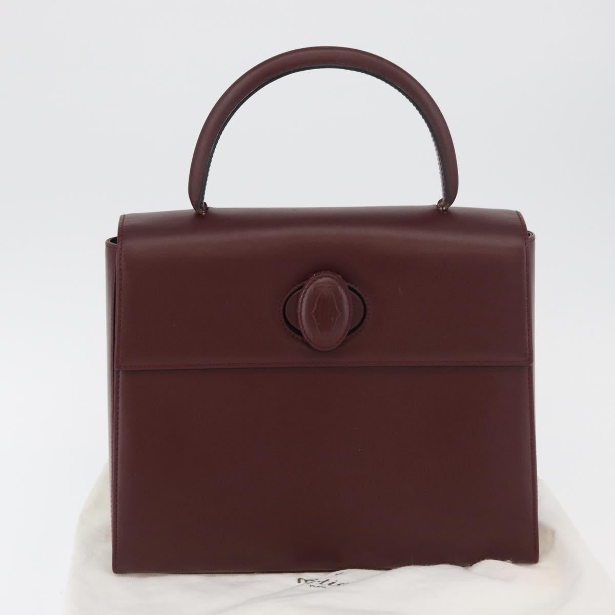 CARTIER Must Line Hand Bag Leather Bordeaux Gold Auth BA12715