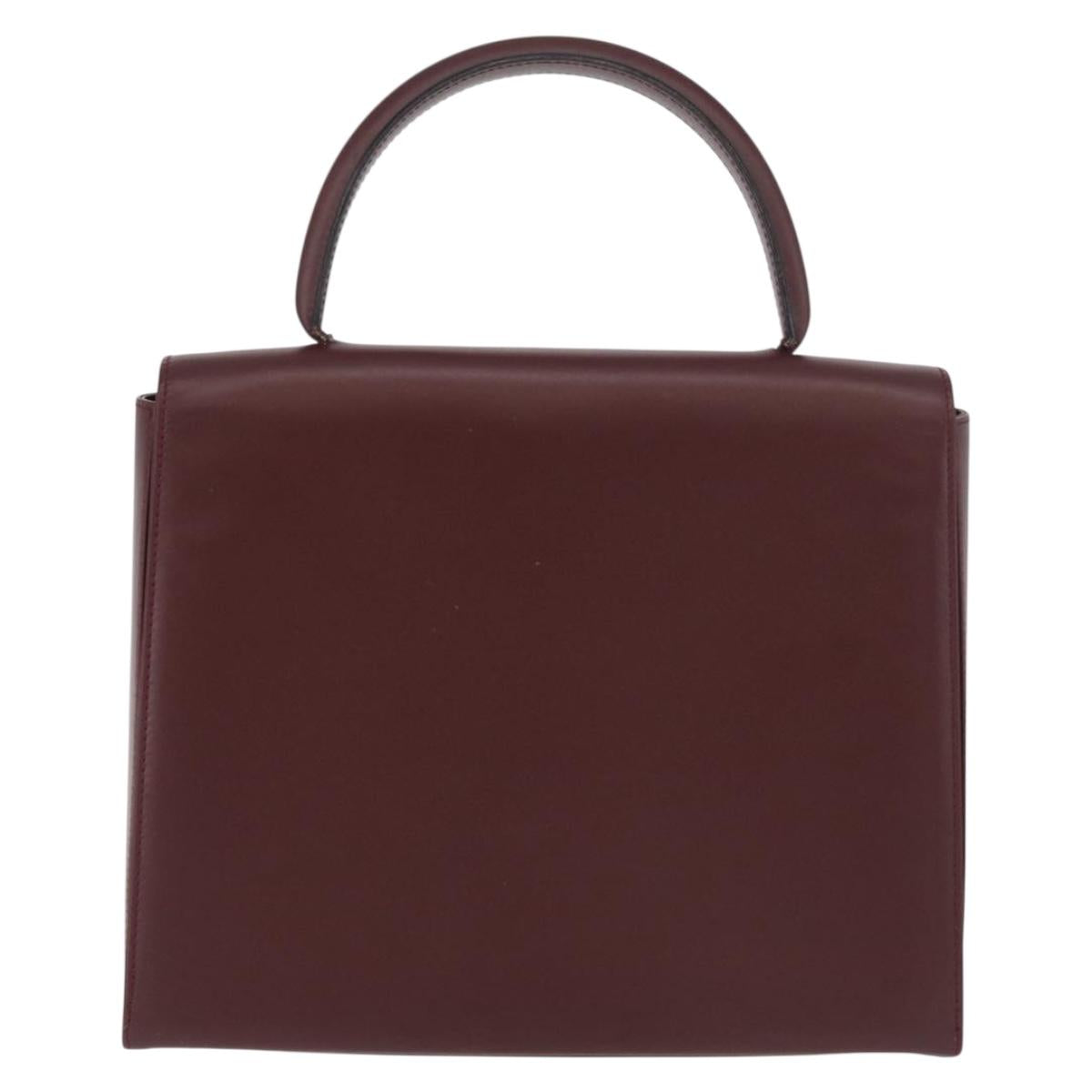 CARTIER Must Line Hand Bag Leather Bordeaux Gold Auth BA12715