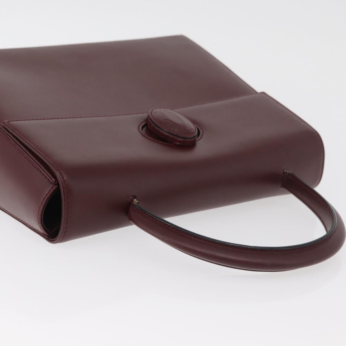 CARTIER Must Line Hand Bag Leather Bordeaux Gold Auth BA12715