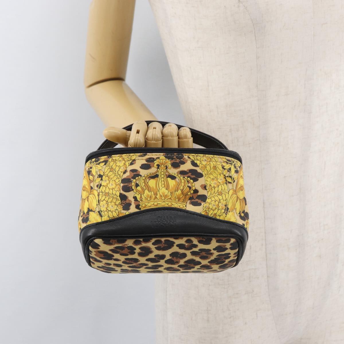 Gianni Versace Vanity Hand Bag PVC Yellow Gold Auth BA12716