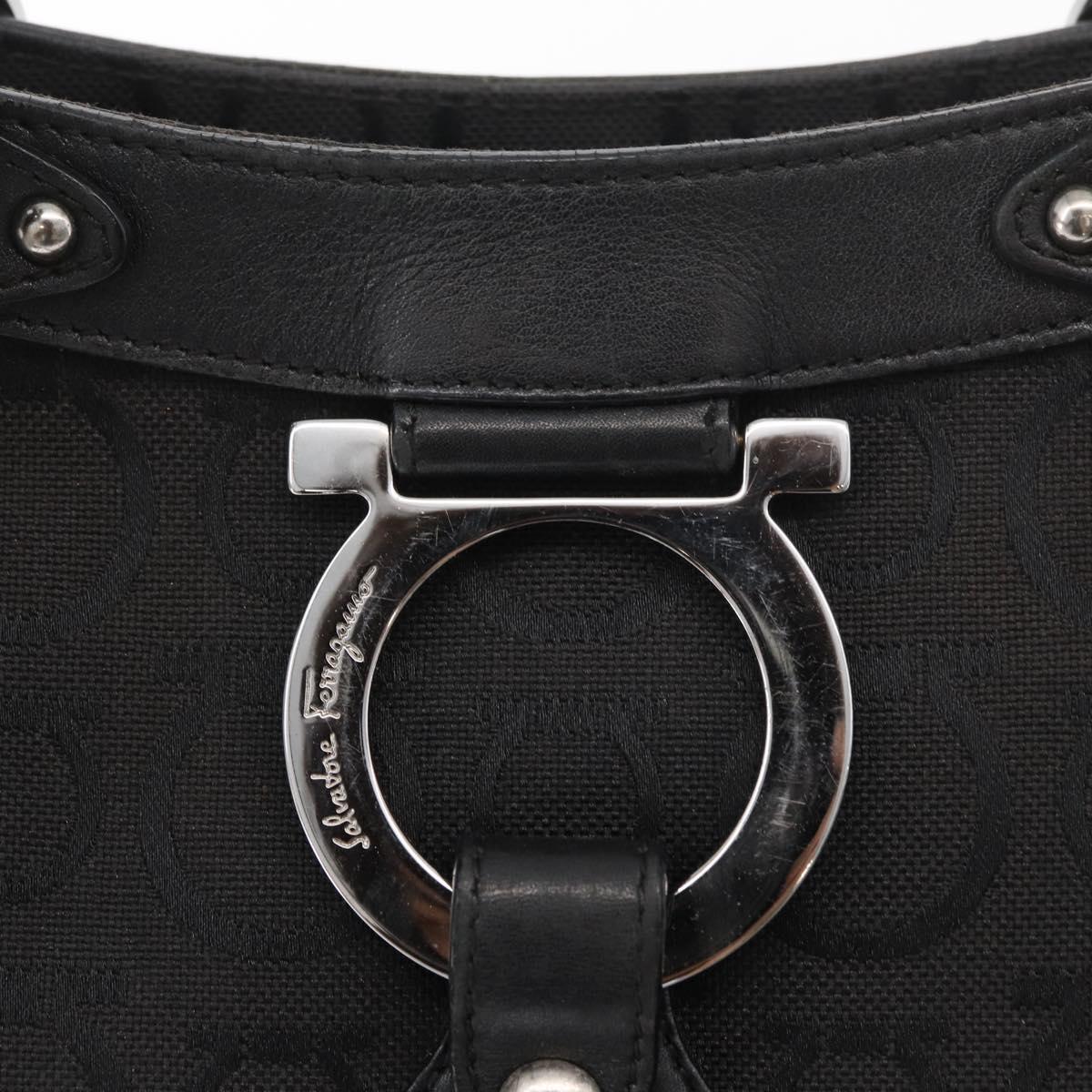 Salvatore Ferragamo Gancini Tote Bag Canvas Black Silver Auth BA12719