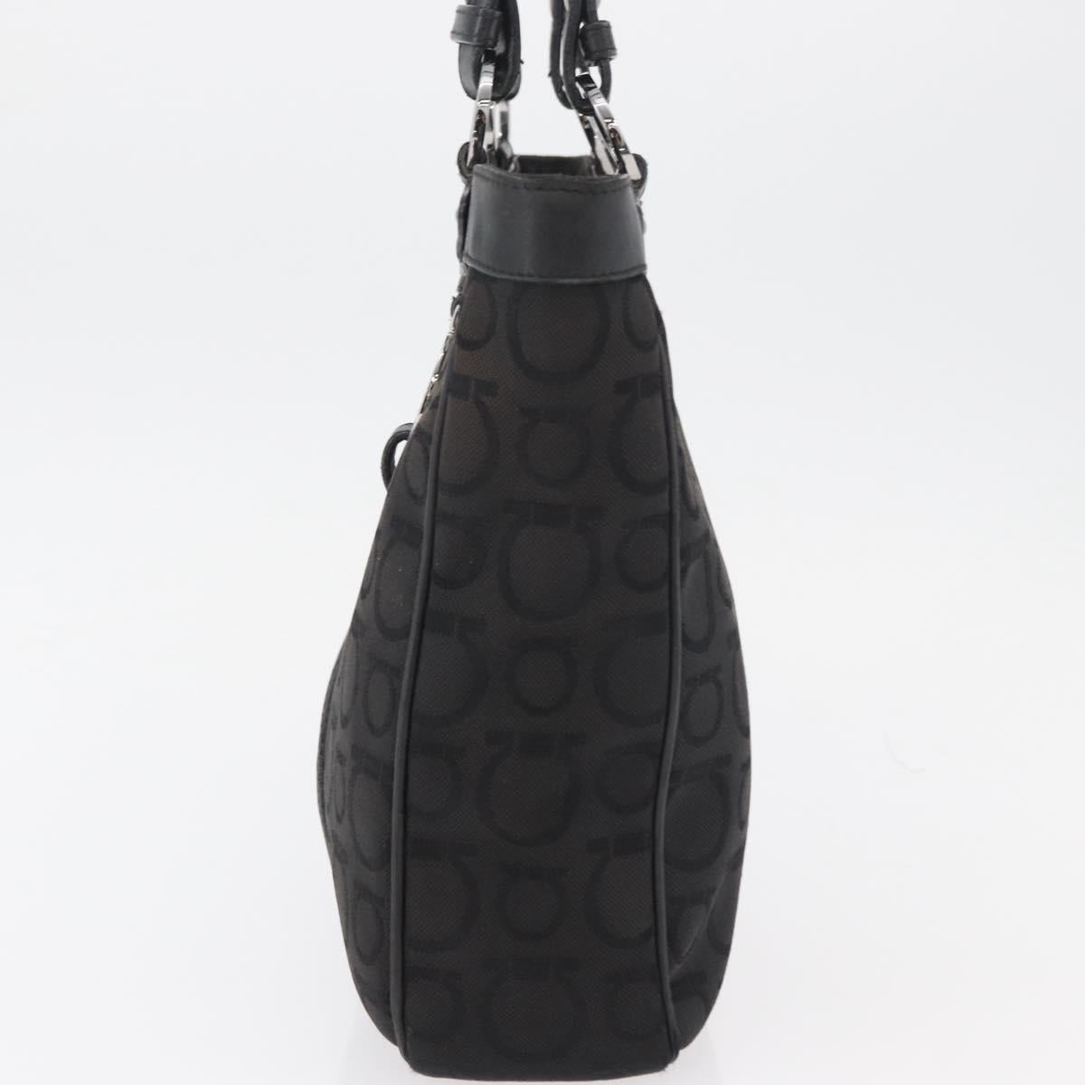 Salvatore Ferragamo Gancini Tote Bag Canvas Black Silver Auth BA12719