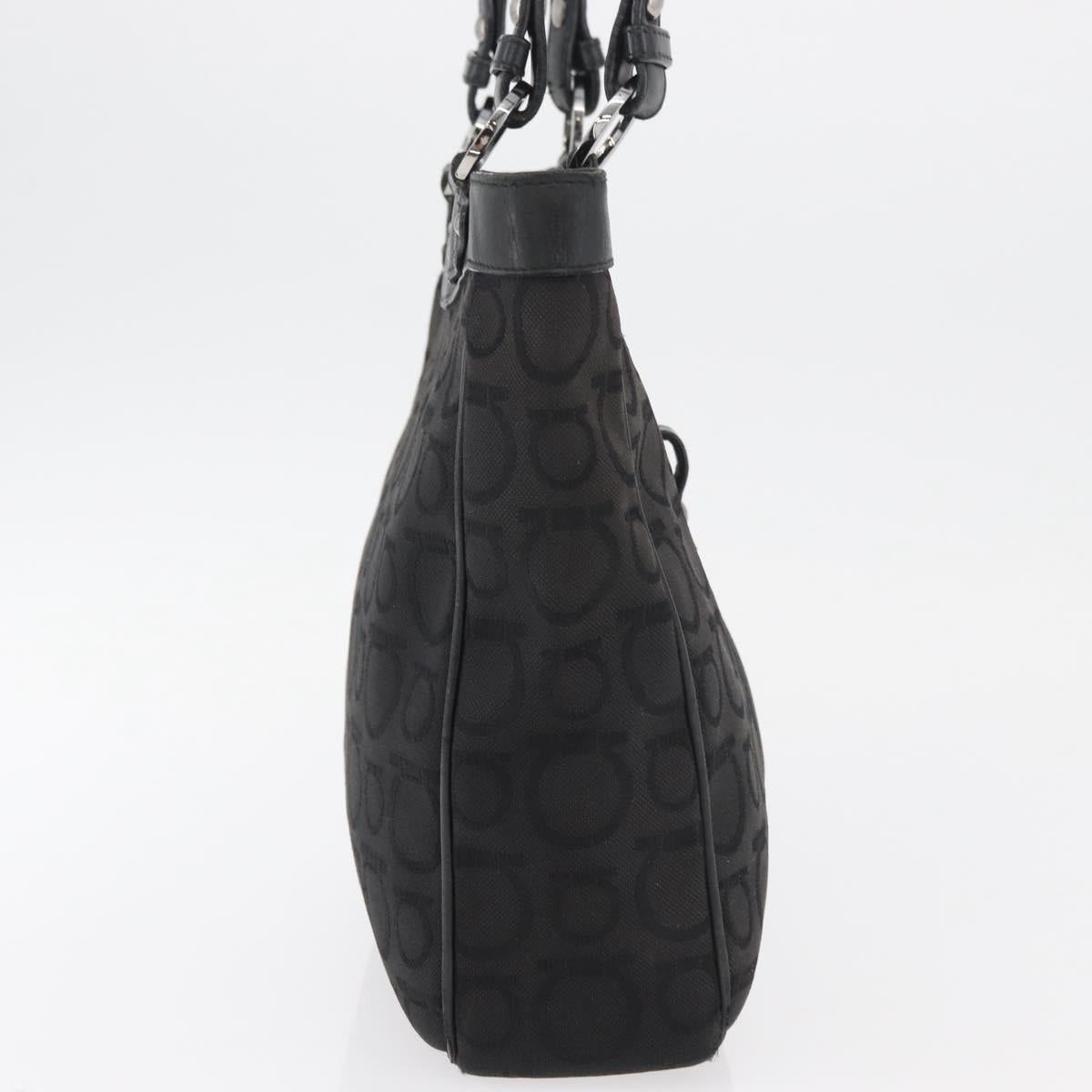 Salvatore Ferragamo Gancini Tote Bag Canvas Black Silver Auth BA12719