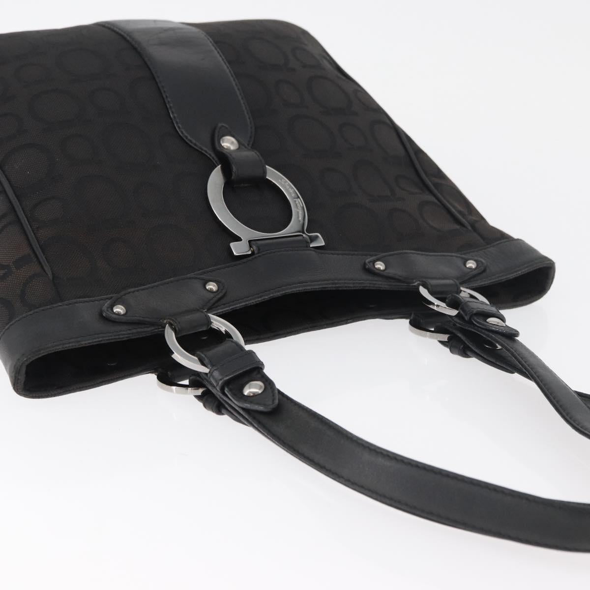 Salvatore Ferragamo Gancini Tote Bag Canvas Black Silver Auth BA12719
