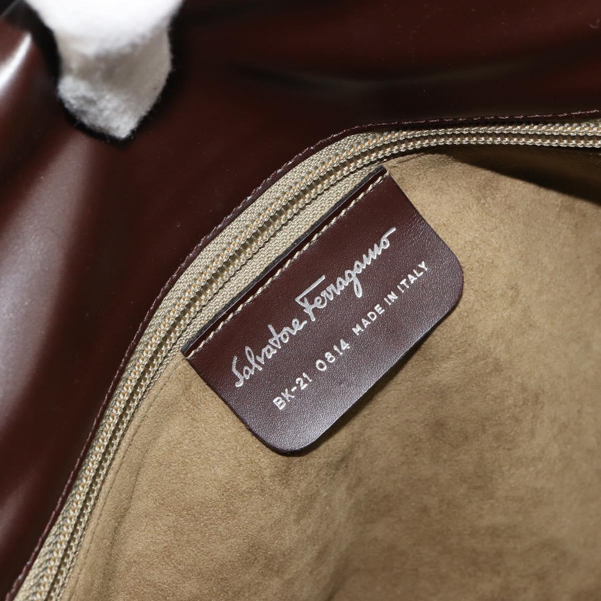 Salvatore Ferragamo Gancini Bag Knitted Fabrics Brown Silver Auth BA12720