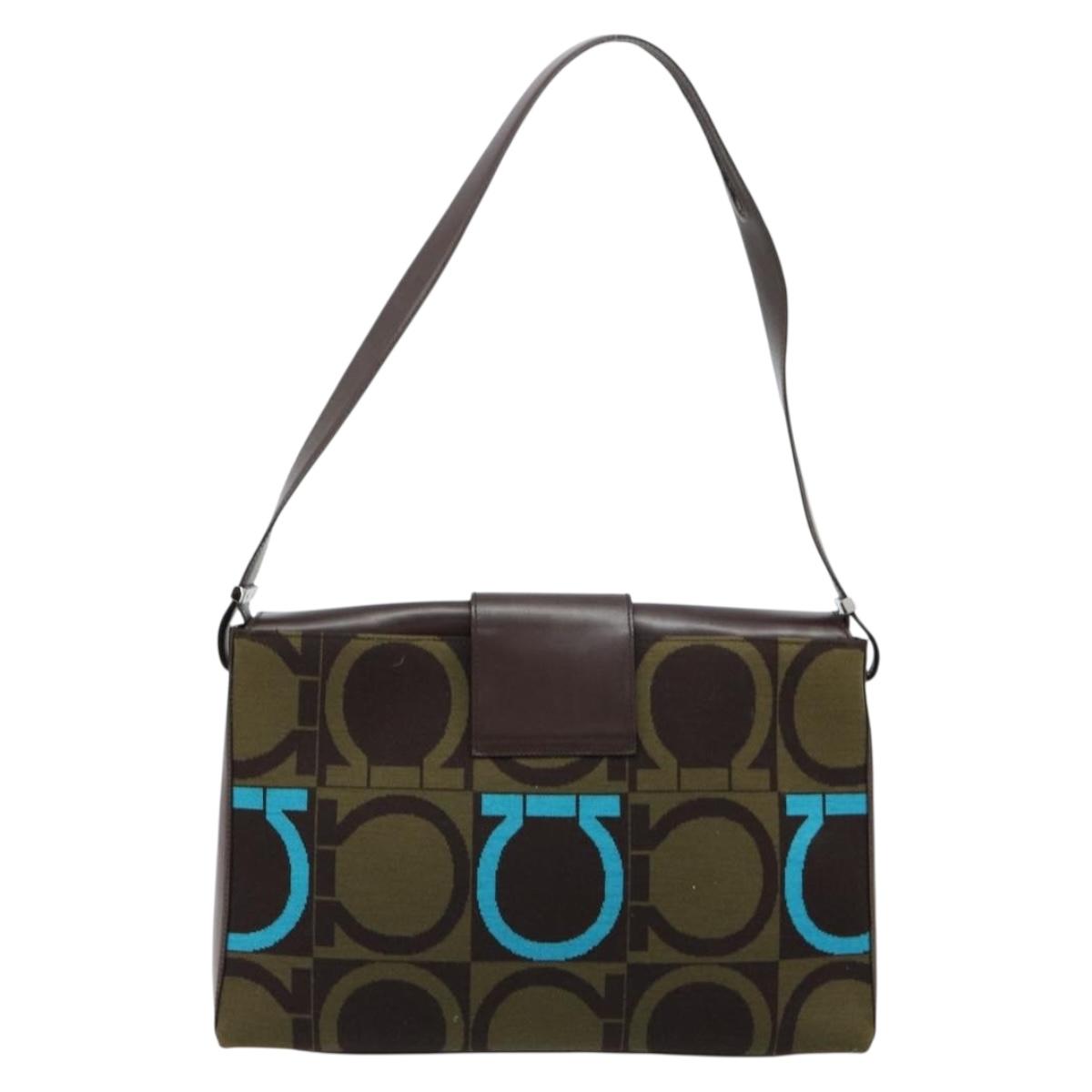 Salvatore Ferragamo Gancini Bag Knitted Fabrics Brown Silver Auth BA12720