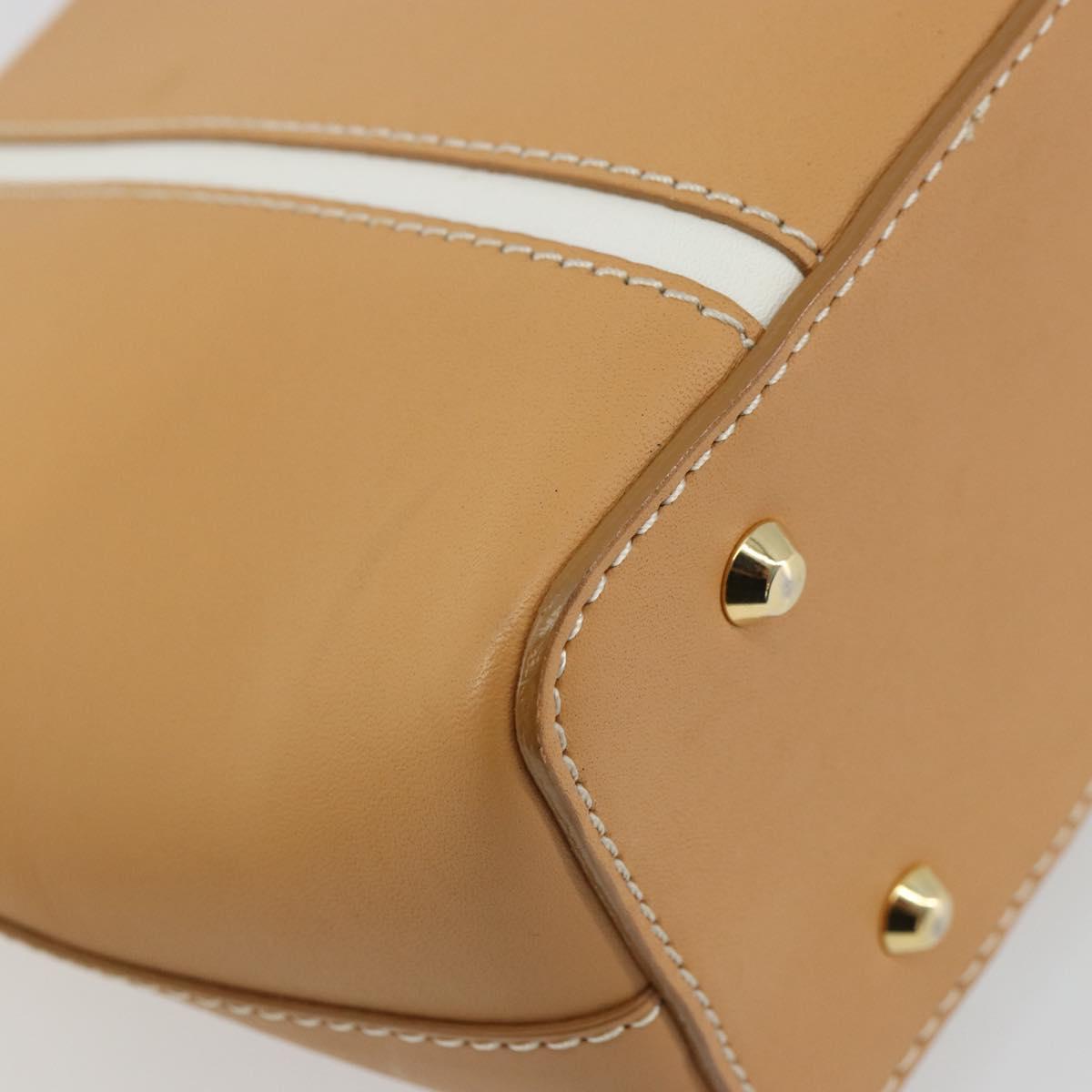 BURBERRY Hand Bag Leather Beige Gold Auth BA12722A