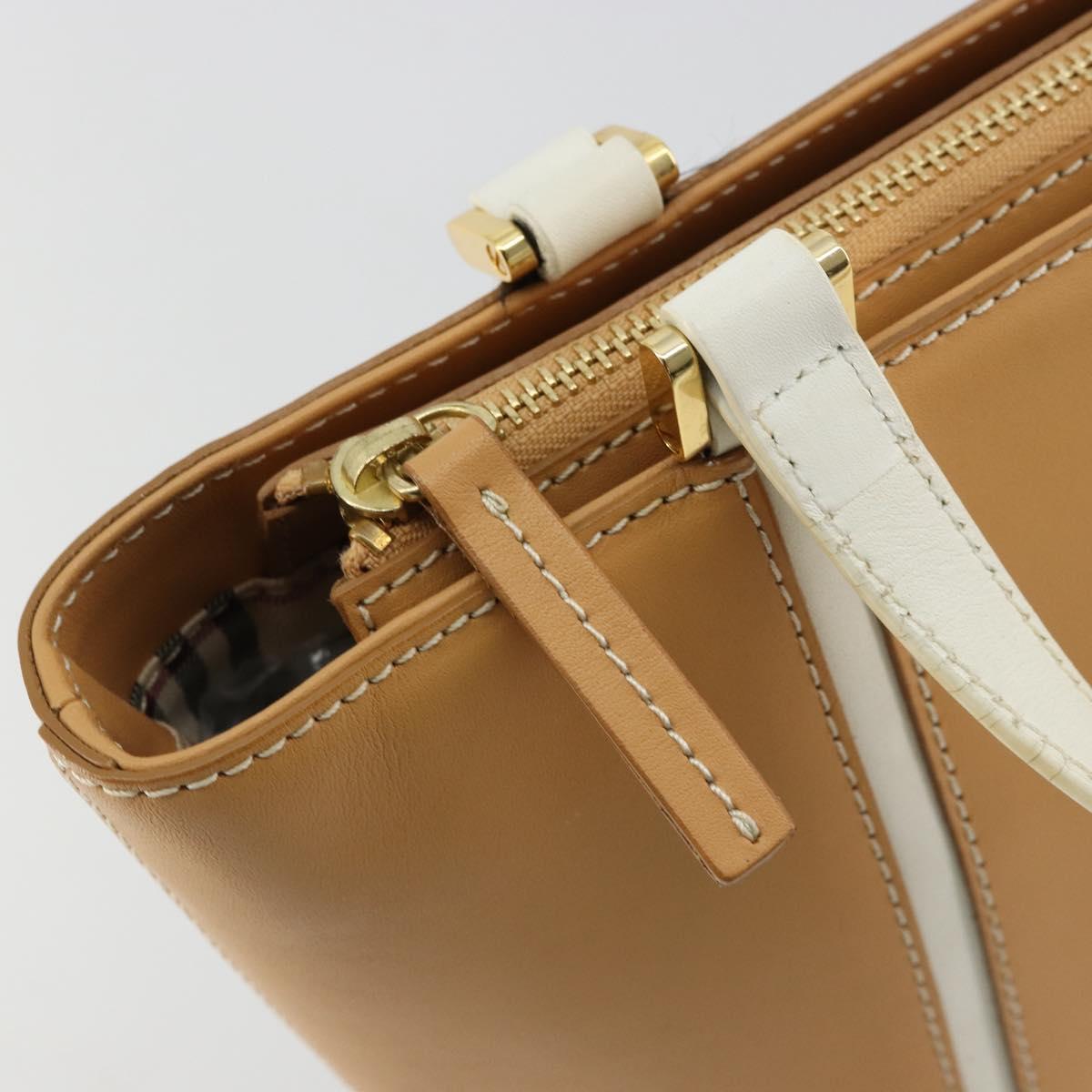 BURBERRY Hand Bag Leather Beige Gold Auth BA12722A