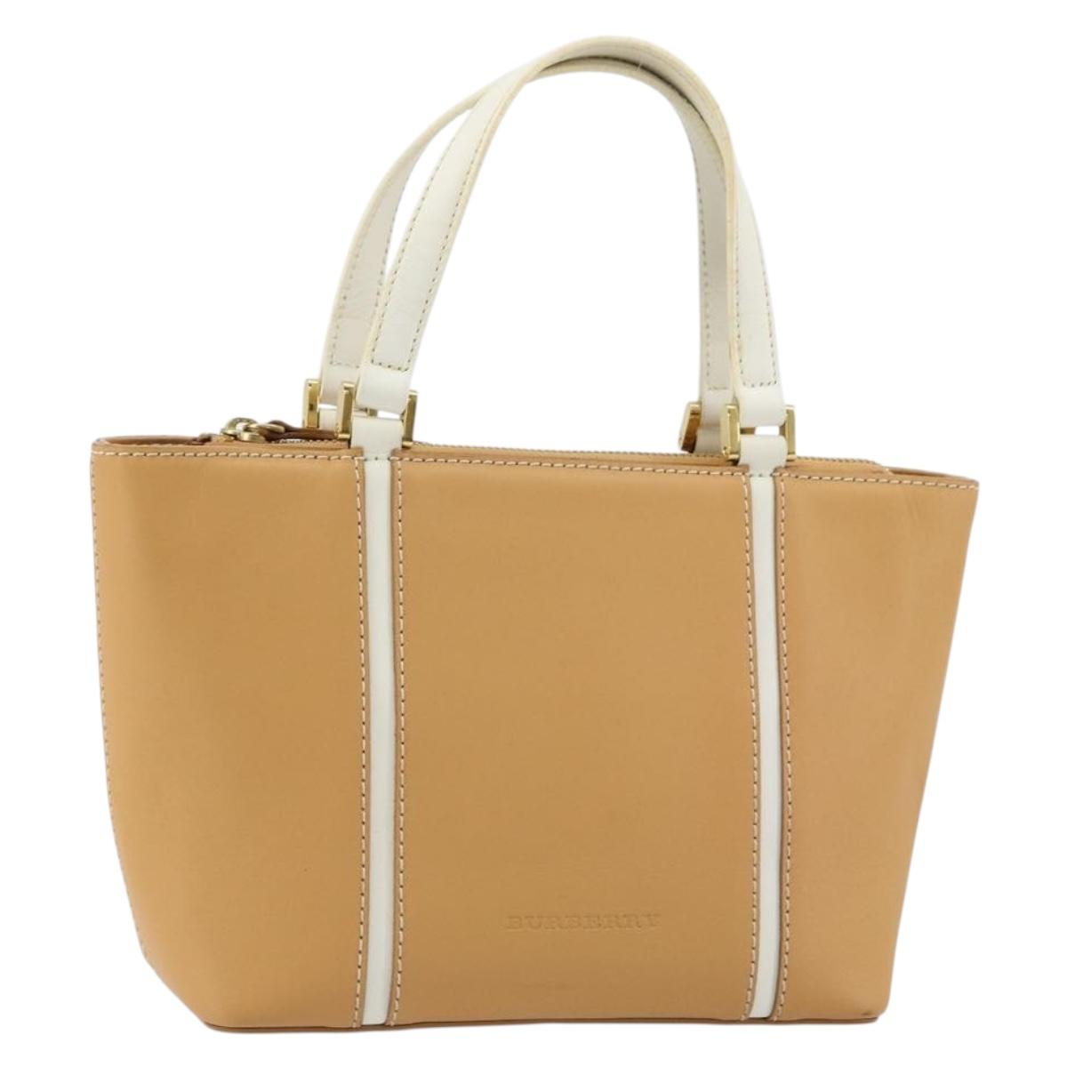 BURBERRY Hand Bag Leather Beige Gold Auth BA12722A
