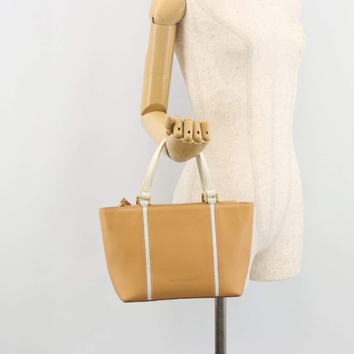 BURBERRY Hand Bag Leather Beige Gold Auth BA12722A
