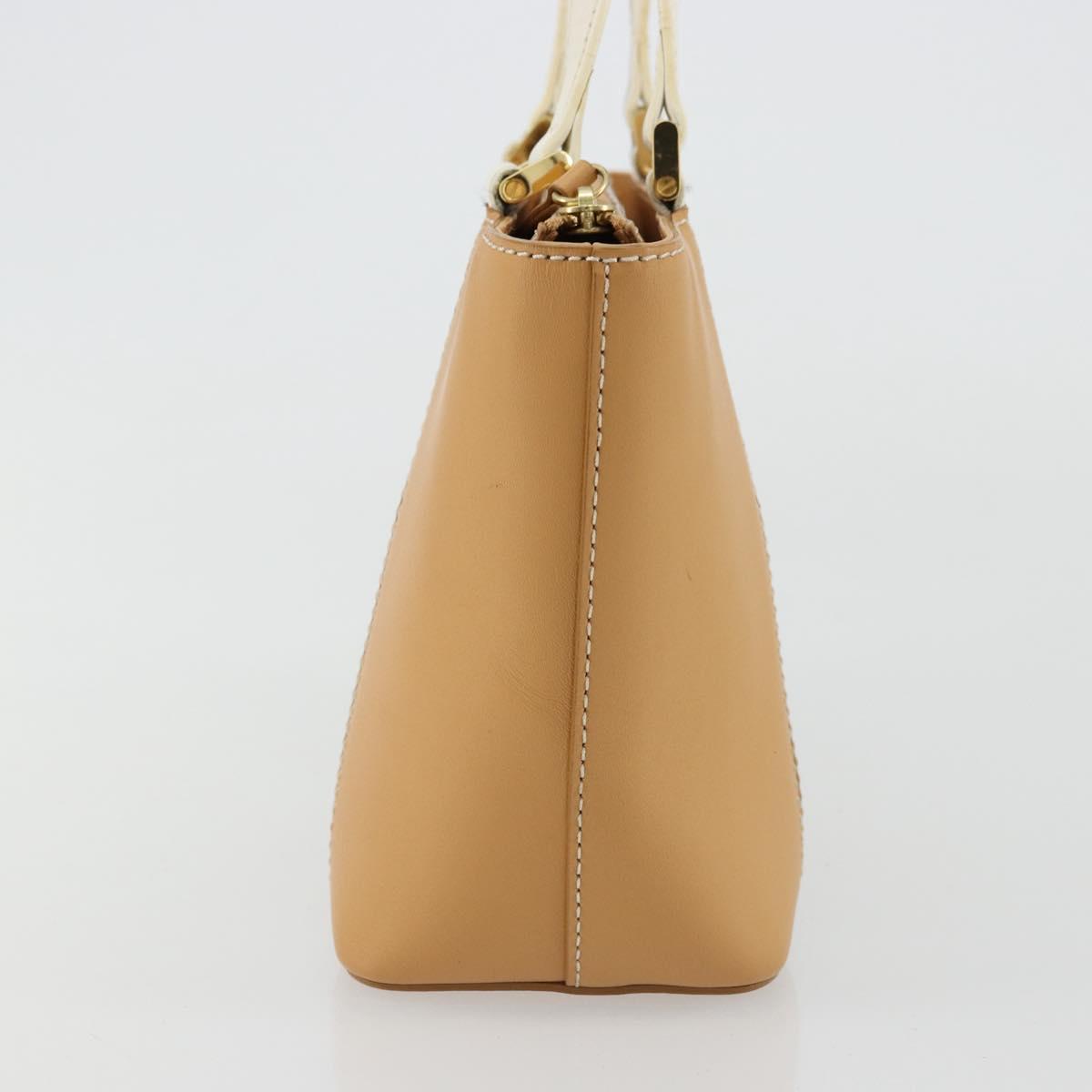 BURBERRY Hand Bag Leather Beige Gold Auth BA12722A