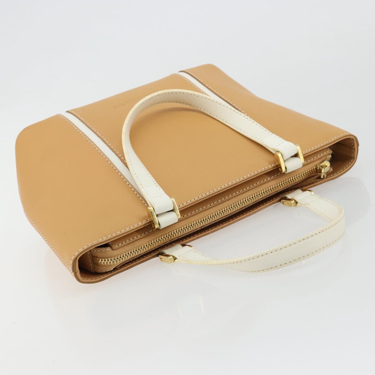 BURBERRY Hand Bag Leather Beige Gold Auth BA12722A