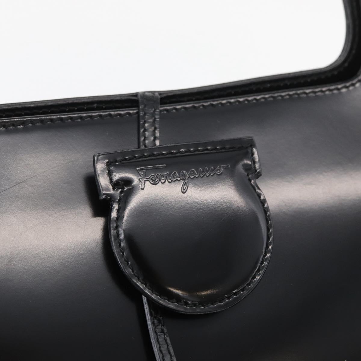 Salvatore Ferragamo Gancini Tote Bag Patent Leather Black Silver Auth BA12729