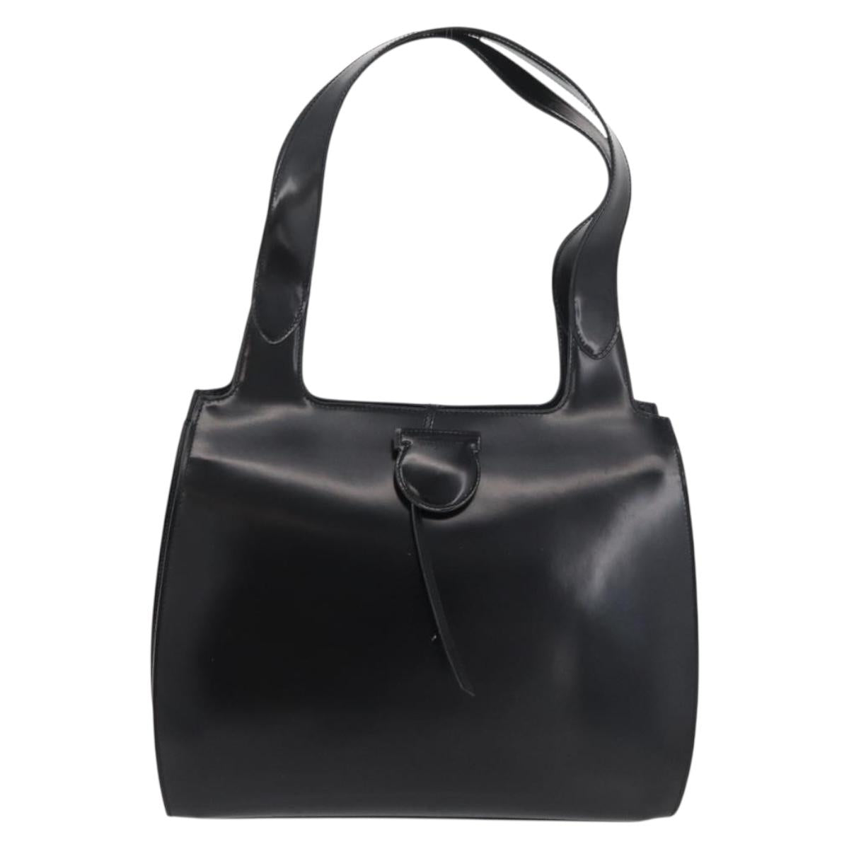 Salvatore Ferragamo Gancini Tote Bag Patent Leather Black Silver Auth BA12729