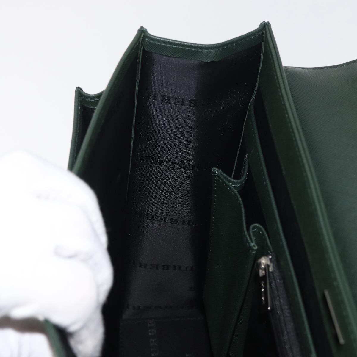 BURBERRY Business Bag Leather Green Silver Auth BA12730