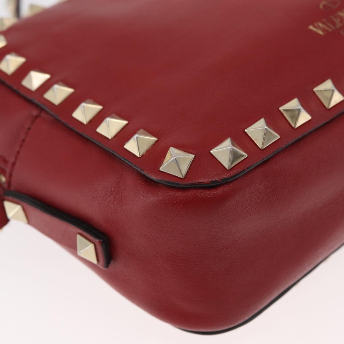 VALENTINO Rock Studs Shoulder Bag Leather Red Gold Auth BA12744