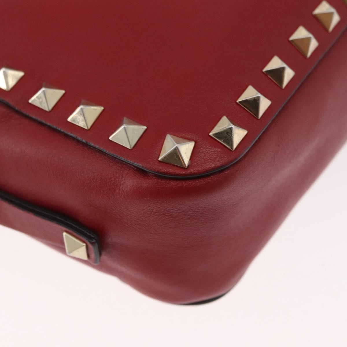 VALENTINO Rock Studs Shoulder Bag Leather Red Gold Auth BA12744