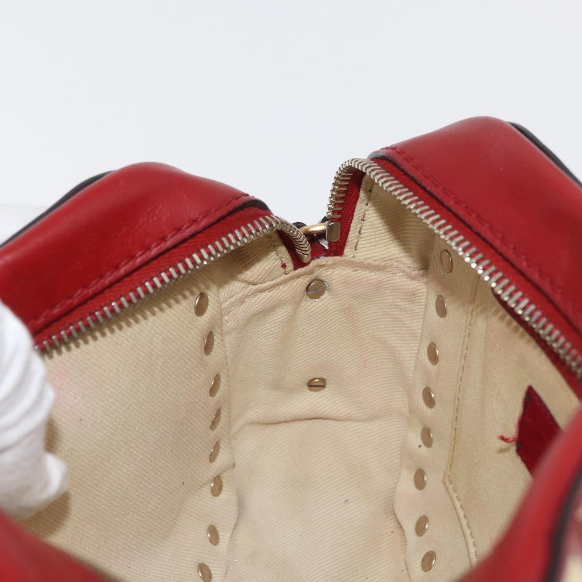 VALENTINO Rock Studs Shoulder Bag Leather Red Gold Auth BA12744