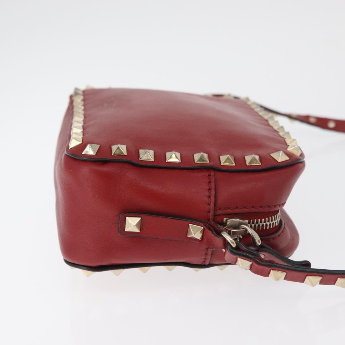 VALENTINO Rock Studs Shoulder Bag Leather Red Gold Auth BA12744