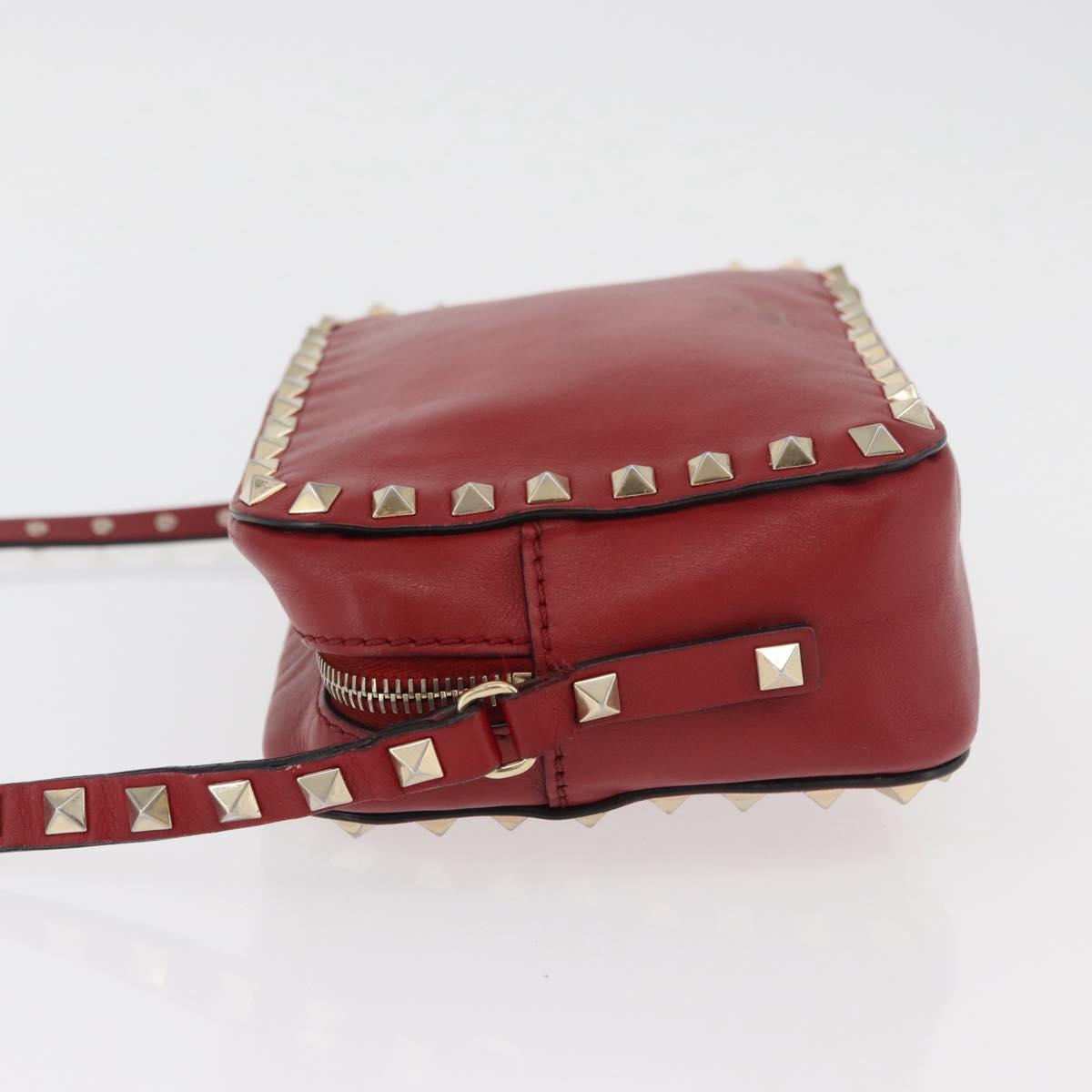 VALENTINO Rock Studs Shoulder Bag Leather Red Gold Auth BA12744
