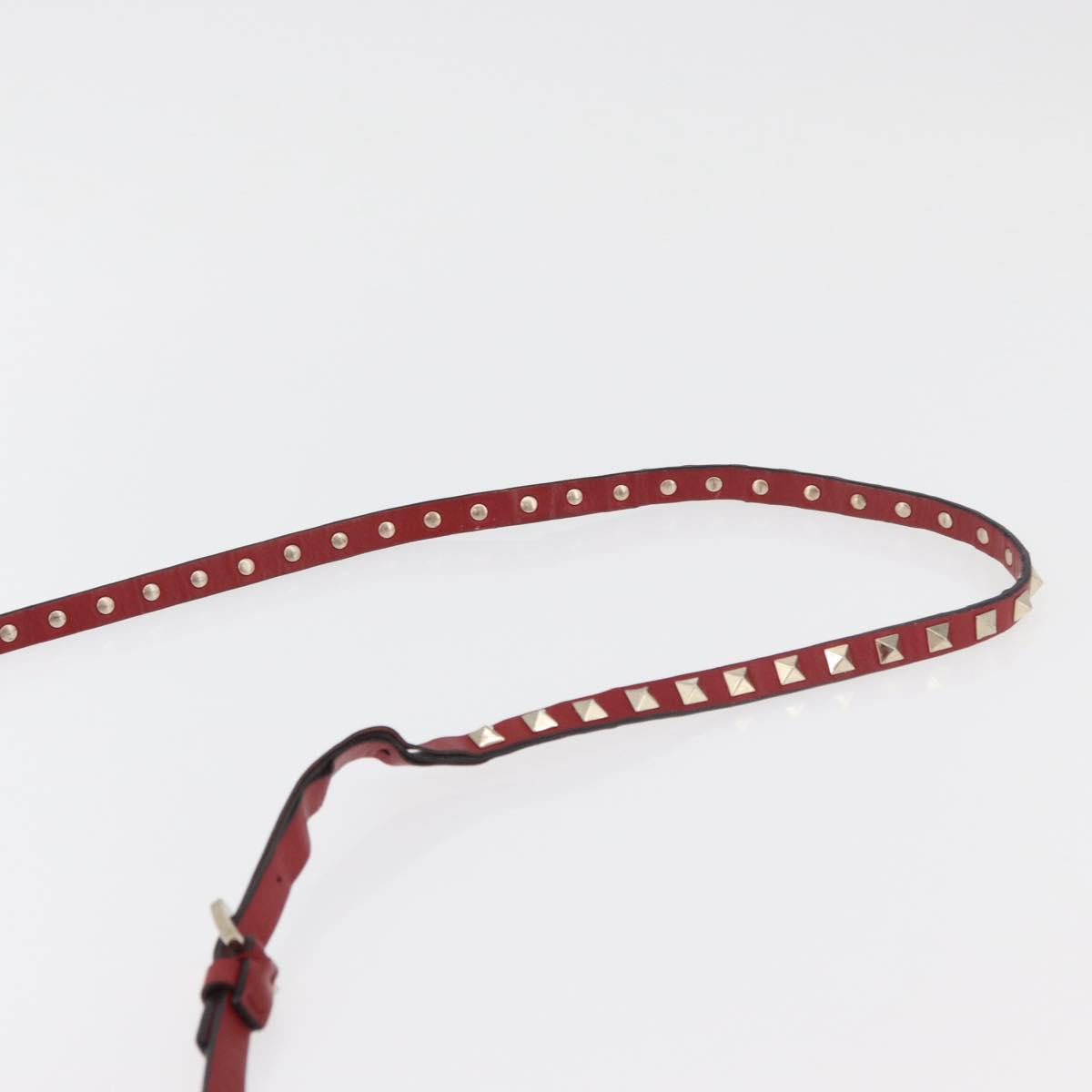 VALENTINO Rock Studs Shoulder Bag Leather Red Gold Auth BA12744