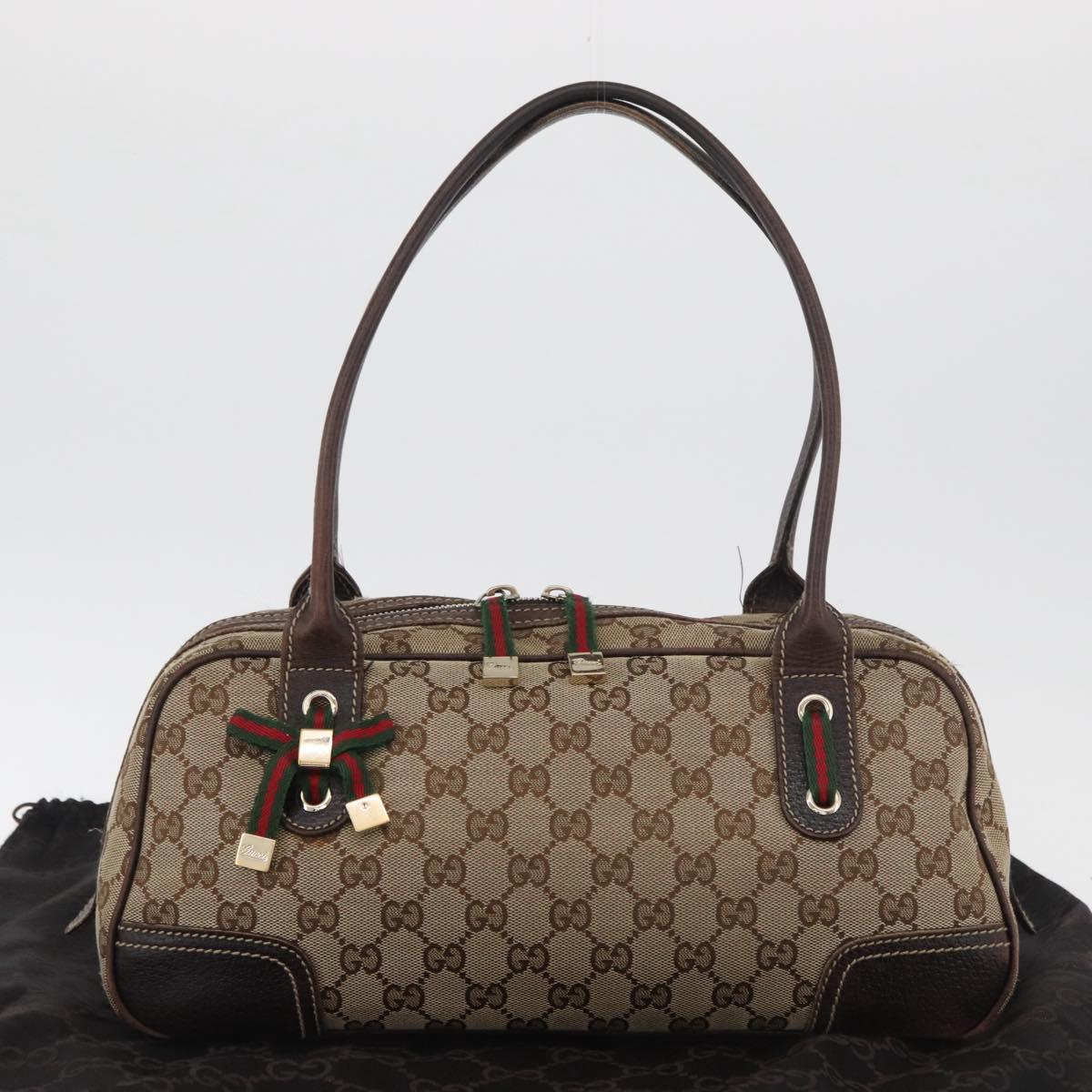 GUCCI GG Canvas Princi Boston Bag Beige Gold 161720 Auth BA12746