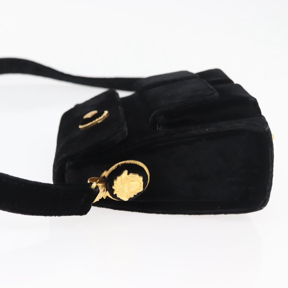 Gianni Versace Shoulder Bag Velor Black Gold Auth BA12750A