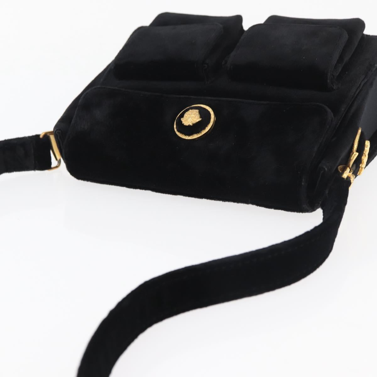 Gianni Versace Shoulder Bag Velor Black Gold Auth BA12750A