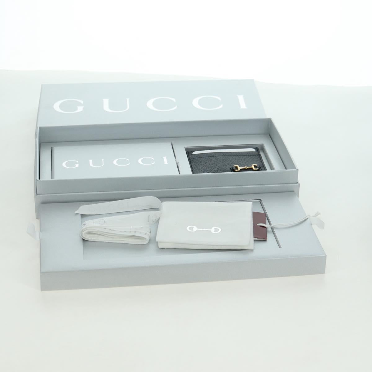 GUCCI Horsebit Card Case Playing Cards Set Leather Navy Auth BA12759M