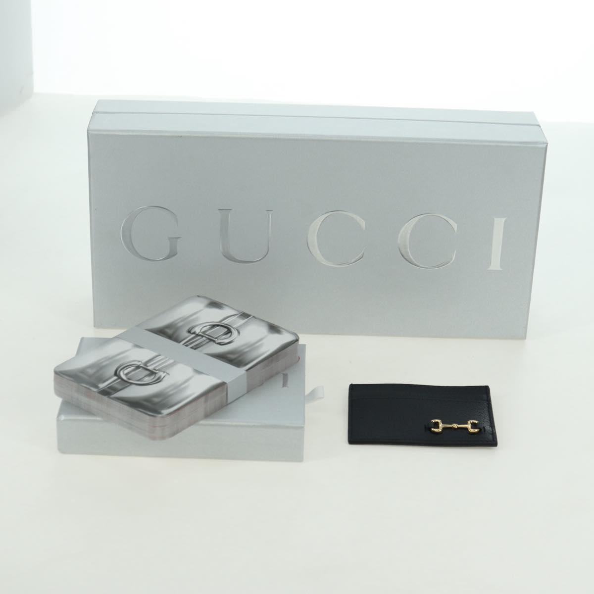 GUCCI Horsebit Card Case Playing Cards Set Leather Navy Auth BA12759M