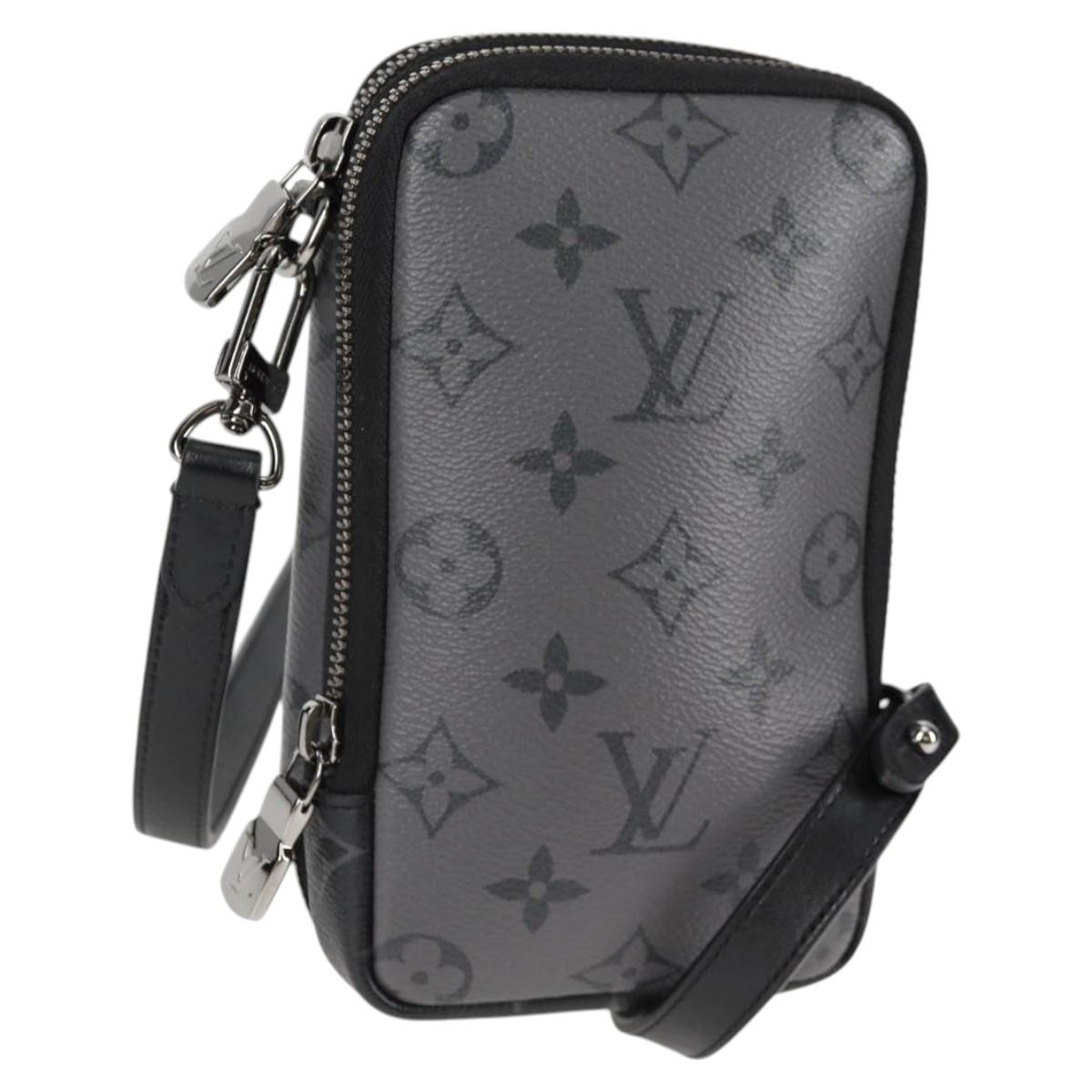 LOUIS VUITTON Monogram Eclipse Double Phone Pouch Gray M69534 LV Auth BA1275A