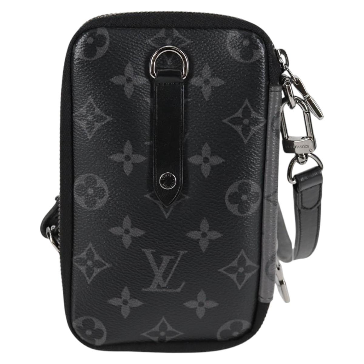 LOUIS VUITTON Monogram Eclipse Double Phone Pouch Gray M69534 LV Auth BA1275A