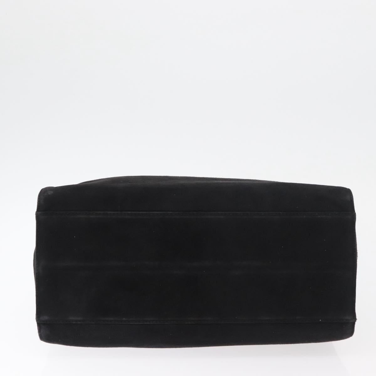 PRADA Wood Handle Hand Bag Suede Black Gold Auth BA12770