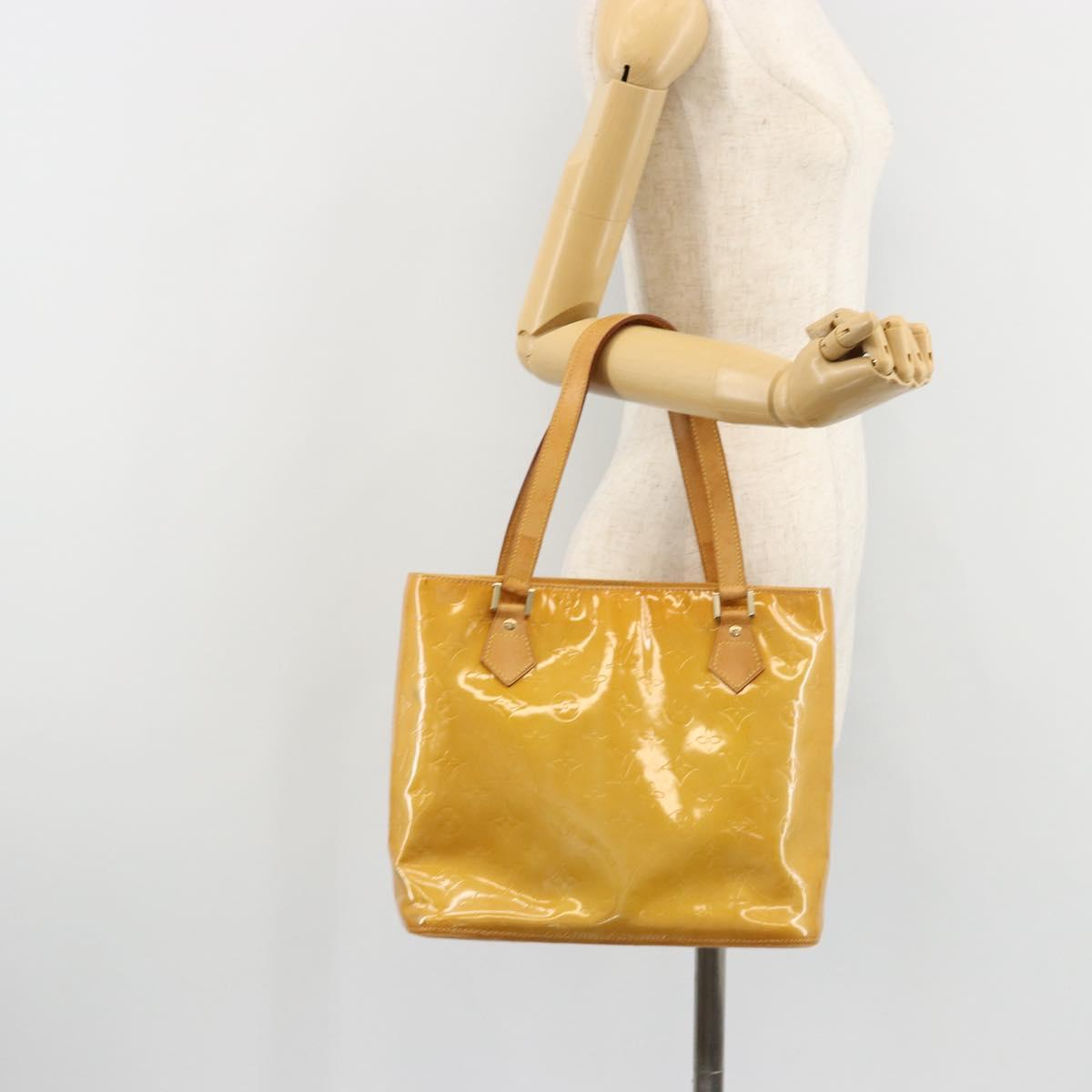 LOUIS VUITTON Monogram Vernis Houston Hand Bag Beige M91004 LV Auth BA12771