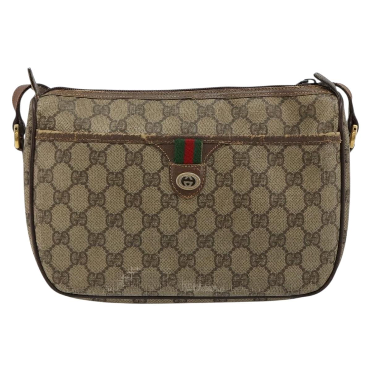 GUCCI GG Supreme Web Sherry Line Bag PVC Beige Gold 89 02 077 Auth BA12772