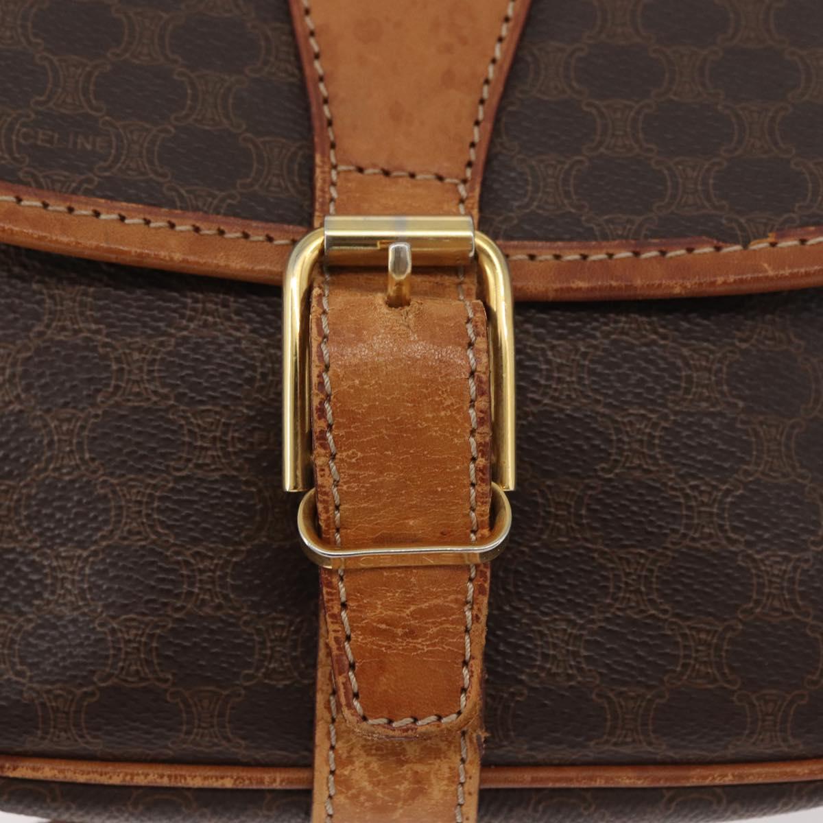 CELINE Macadam Canvas Shoulder Bag PVC Leather Brown Gold Auth BA12773