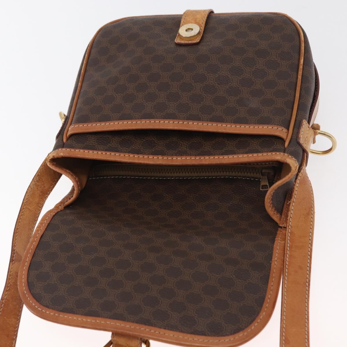 CELINE Macadam Canvas Shoulder Bag PVC Leather Brown Gold Auth BA12773