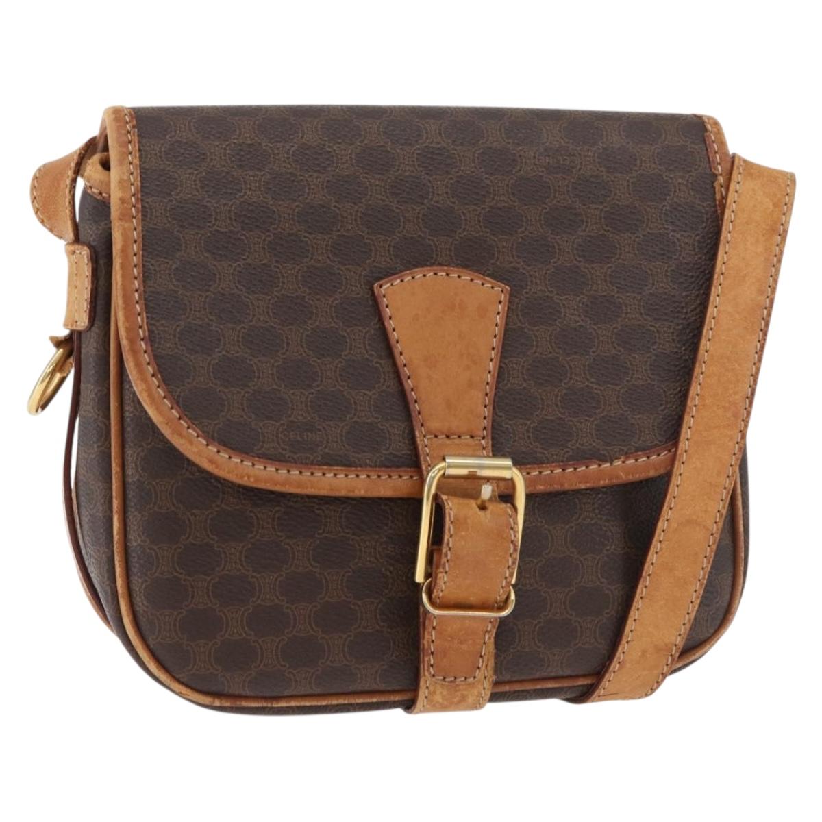 CELINE Macadam Canvas Shoulder Bag PVC Leather Brown Gold Auth BA12773