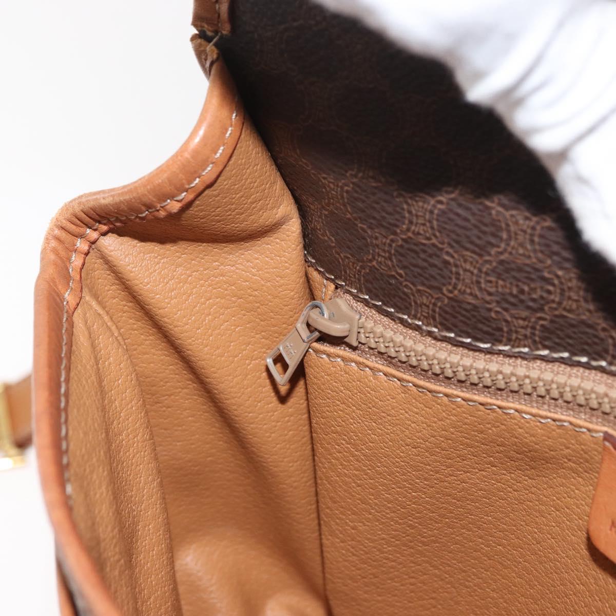 CELINE Macadam Canvas Shoulder Bag PVC Leather Brown Gold Auth BA12773